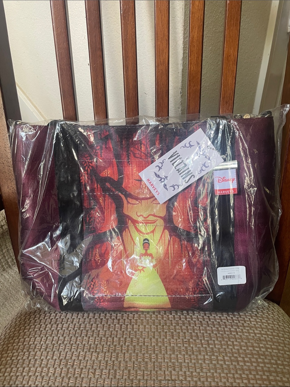 Harveys Disney Burgundy and Black Villains Tote with Princess Tiana Artwork